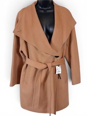 Zara Handmade Camel Beige Waterfall Wool Blend Draped Coat